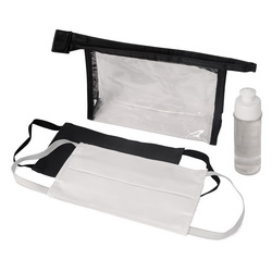 Набор средств для индивидуальной защиты в пластиковой упаковке на молнии: две многоразовые маски для лица, белая и черная, антисептик, ПВХ, хлопок