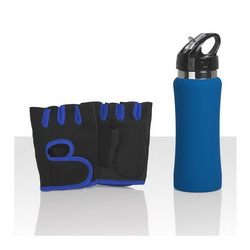 Набор Спорт: спортивная бутылочка с покрытием soft touch под гравировку (0,6 л), нержавеющая сталь, перчатки для фитнеса, полиэстр, неопрен в подарочной коробке с ложементом