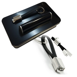 Подарочный набор: внешний аккумулятор 2800Mаh, провод USB-Micro в виде брелока, в подарочной коробке с ложементом, металл, пластик