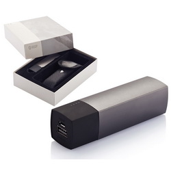 Зарядное устройство (5000 mAh) с фонариком и чехлом, в подарочной коробке, алюминий, пластик