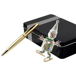Подарочный набор: шариковая ручка и новогодний сувенир-украшение в подарочном футляре, металл, стекло