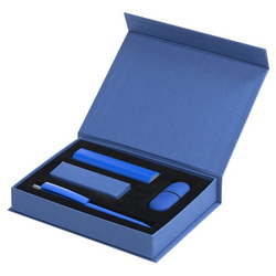Набор: внешний аккумулятор, 2000 mAh, флеш-карта 8Гб, ручка в подарочной коробке, пластик, металл, цвет синий