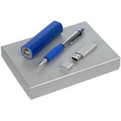 Подарочный набор: внешний аккумулятор, 2000 мАh, пластик, флеш-карта, 16Гб, металл. пластик. шариковая ручка, металл, USB-кабель 2-в-1