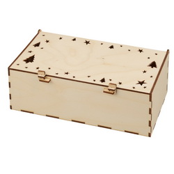Подарочная коробка-шкатулка с орнаментом из зведочек и елей, березовая фанера, 3 мм